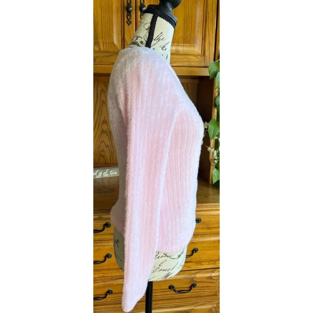 Justice Girls Rose Pink Fuzzy Eyelash Knit Cardigan Sweater Rhinestone Buttons L